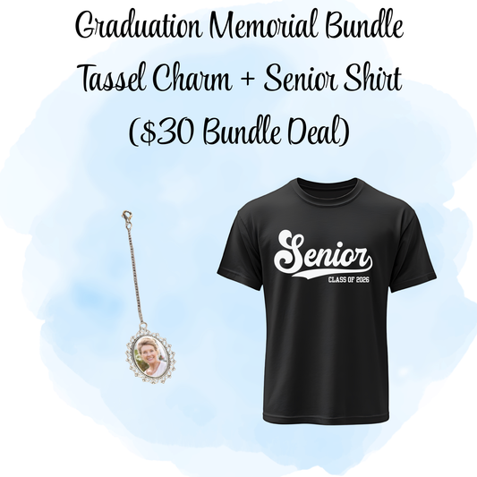 Graduation Memorial Bundle – Tassel Charm + Senior Shirt ($30 Bundle Deal)